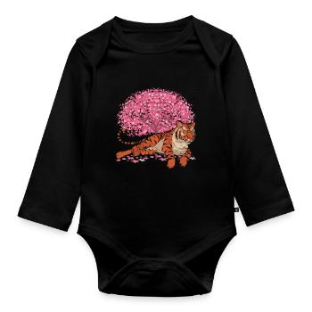 Cherry Blossom Tree Predator Cadeau Sakura Tiger - Body Bébé bio manches longues - noir - Devant