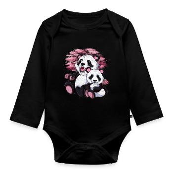 Cerisier Fleur Panda Ours Cadeau Sakura Panda - Body Bébé bio manches longues - noir - Devant