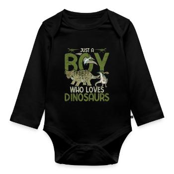 Nur ein Junge der Dinosaurier liebt Paläontologie - Baby Bio-Langarm-Body - Schwarz - Vorne