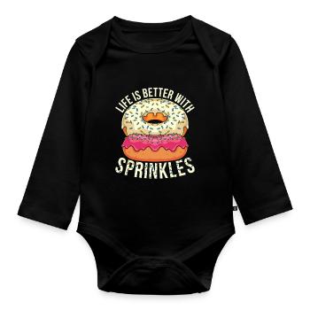 Sprinkle Donut Candy Gift Funny Donut - Organic Longsleeve Baby Bodysuit - black - Front