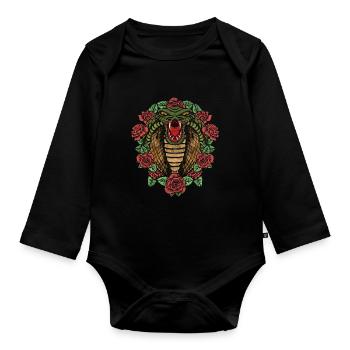 Roses Cobra Reptiles Gift Flowers Snake - Organic Longsleeve Baby Bodysuit - black - Front