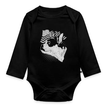 USA Flag Frenchie Dogs French Bulldog - Body Bébé bio manches longues - noir - Devant