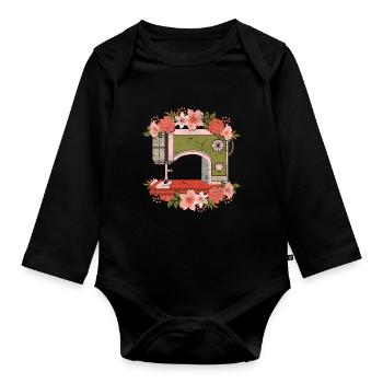 Sewing Machine Handmade Seamstress Gift Sewing - Organic Longsleeve Baby Bodysuit - black - Front