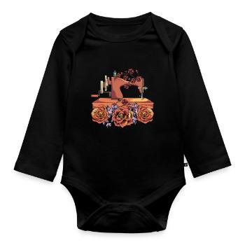 Pretty roses sewing machine seamstress gift sewing - Organic Longsleeve Baby Bodysuit - black - Front