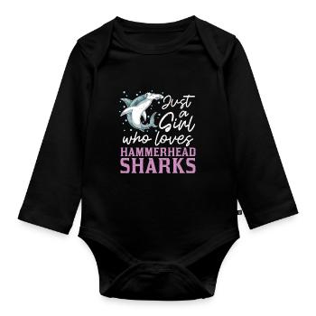 Requin Une seule fille qui aime les requins-marteaux Requin-marteau - Body Bébé bio manches longues - noir - Devant