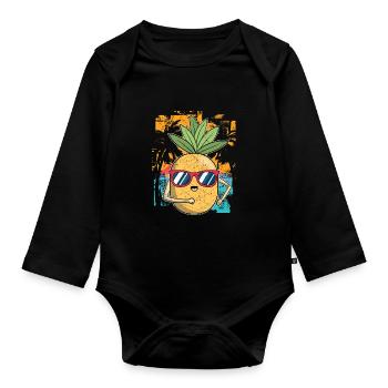 Lustiges Obst Geschenk Coole Sonnenbrille Ananas - Baby Bio-Langarm-Body - Schwarz - Vorne