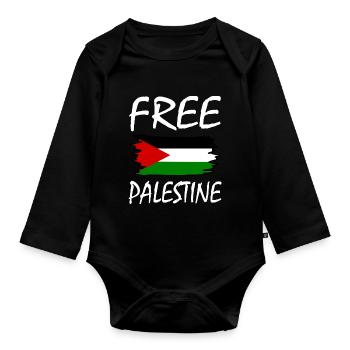 Free palestine - Body Bébé bio manches longues - noir - Devant
