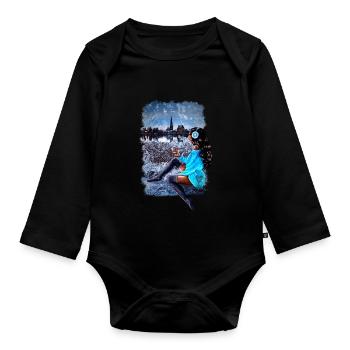 Rostock Winter Frau Gehlsdorfer Ufer - Baby Bio-Langarm-Body - Schwarz - Vorne