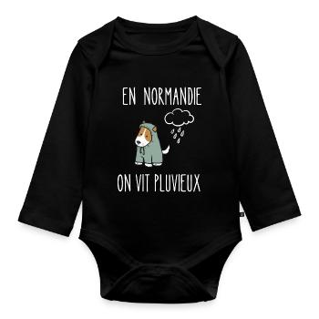 en normandie on vit pluvieux - Body Bébé bio manches longues - noir - Devant