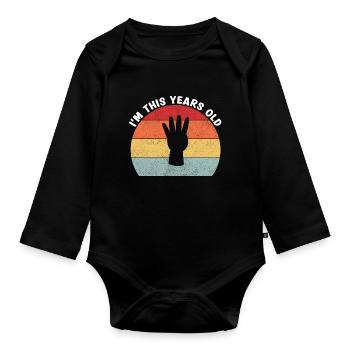 Je suis cette année Vintage 4e anniversaire enfants - Body Bébé bio manches longues - noir - Devant