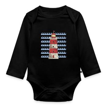 Mer vagues océan cadeau phare - Body Bébé bio manches longues - noir - Devant