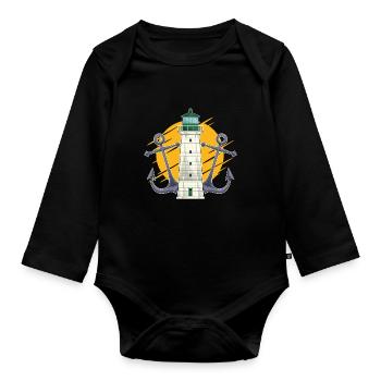 Navire de mer ancre cadeau phare pleine lune - Body Bébé bio manches longues - noir - Devant