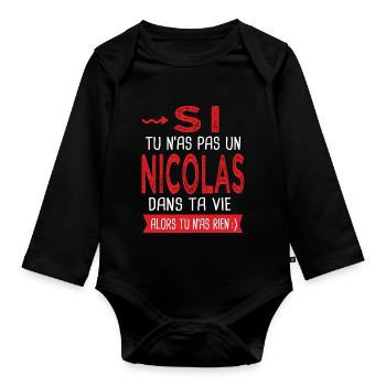 Nicolas Si tu n as pas un nicolas Cadeau humour - Body Bébé bio manches longues - noir - Devant