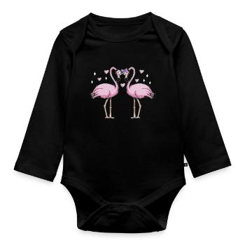 Valentine's Day Flamingo February 14 Pink Flamingo - Organic Longsleeve Baby Bodysuit - black - Front