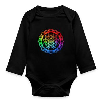 Fleur de lotus - symbole de sérénité et de beauté - Body Bébé bio manches longues - noir - Devant