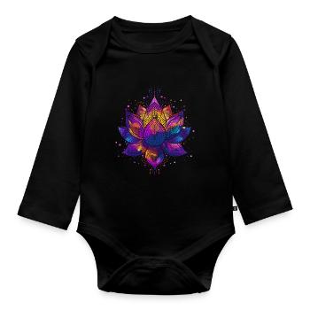 Fleur de lotus - symbole de sérénité et de beauté - Body Bébé bio manches longues - noir - Devant