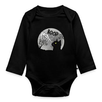 Boop Skeleton Cat Halloween - Organic Longsleeve Baby Bodysuit - black - Front