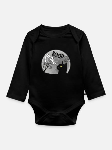 Boop Skeleton Cat Halloween - Organic Longsleeve Baby Bodysuit - black