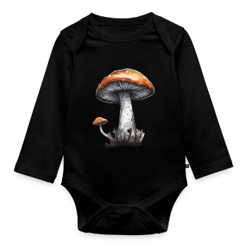 Champignon, Cèpes, Nature, Automne, Chanterelle - Body Bébé bio manches longues - noir - Devant