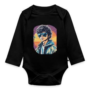 80er Vibes - Baby Bio-Langarm-Body - Schwarz - Vorne