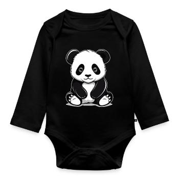 Niedlicher Panda Bambus Wald Tier Tierwelt für - Baby Bio-Langarm-Body - Schwarz - Vorne