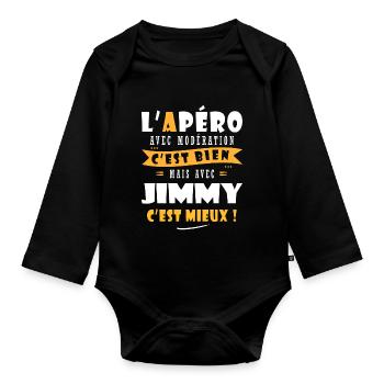 Jimmy Cadeau Humour personnalisé cadeau jimmy - Body Bébé bio manches longues - noir - Devant