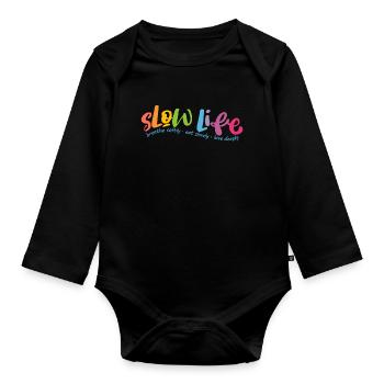 Langsames Leben - Baby Bio-Langarm-Body - Schwarz - Vorne