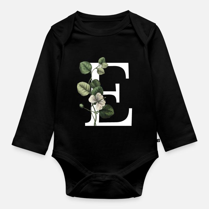 Grüner botanischer Buchstabe E - Baby Bio-Langarm-Body - Schwarz