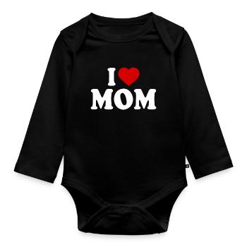 I love mom - Organic Longsleeve Baby Bodysuit - black - Front