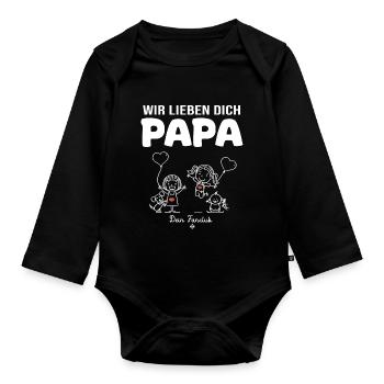 Wir lieben dich Papa dein Fanclub 2 Mädchen - Baby Bio-Langarm-Body - Schwarz - Vorne