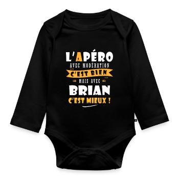 Bian Cadeau Humour personnalisé cadeau brian - Body Bébé bio manches longues - noir - Devant