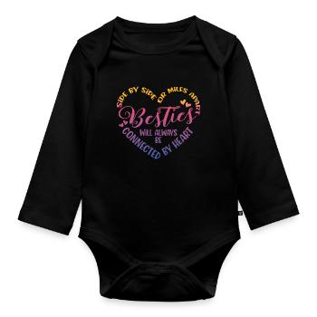 Side by side or miles apart besties - Organic Longsleeve Baby Bodysuit - black - Front