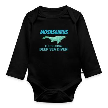 Mosasaurus Dinosaurier Dino Paläontologe Fossil - Baby Bio-Langarm-Body - Schwarz - Vorne