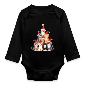 Arbre De Noël, Noël, Chats, Noël - Body Bébé bio manches longues - noir - Devant