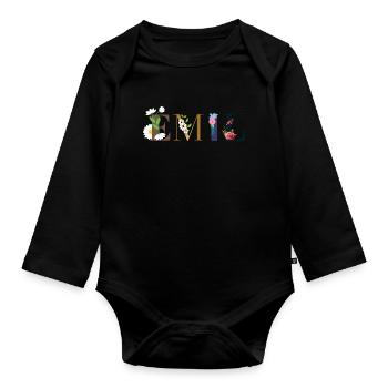 Le nom d’EMIL décoré de fleurs - Body Bébé bio manches longues - noir - Devant