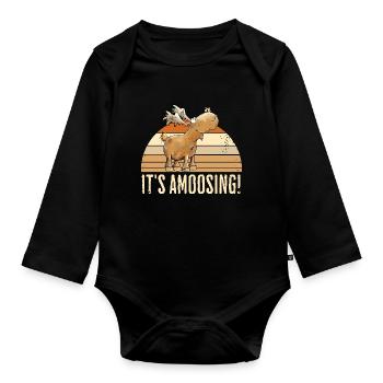 Droll orignal motif animal Scandinavie dicton d’orignal - Body Bébé bio manches longues - noir - Devant