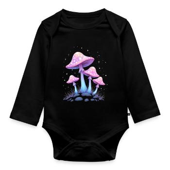 Magic Mushrooms - Mystical Forest Art - Organic Longsleeve Baby Bodysuit - black - Front