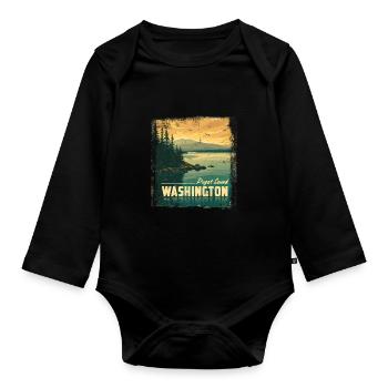 Puget Sound État de Washington Rétro Vintage - Body Bébé bio manches longues - noir - Devant