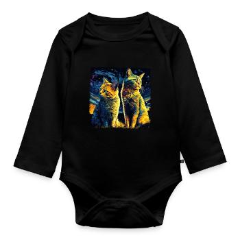 Cat Starry Night Van Gogh Cat For Cat Lover - Organic Longsleeve Baby Bodysuit - black - Front