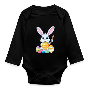Easter bunny with Easter eggs - Organic Longsleeve Baby Bodysuit - black - Front