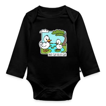 Ente gut alles gut Fröhliche Entlein am Teich - Baby Bio-Langarm-Body - Schwarz - Vorne