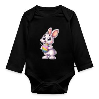 Cute Easter bunny with Easter egg - Organic Longsleeve Baby Bodysuit - black - Front