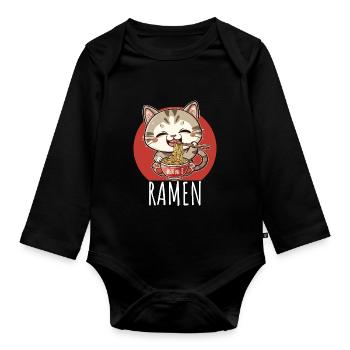 Ramen Kawaii Katze Japan Anime Manga Cat Neko - Organic Longsleeve Baby Bodysuit - black - Front