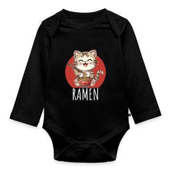 Ramen Kawaii Katze Japan Anime Manga Cat Neko - Organic Longsleeve Baby Bodysuit - black - Front