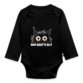 Sarkastische Katze Mir geht's gut lustiger Spruch - Baby Bio-Langarm-Body - Schwarz - Vorne