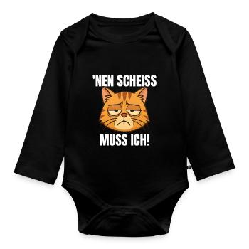 Nen Scheiß muss ich lustige Katze Morgenmuffel - Baby Bio-Langarm-Body - Schwarz - Vorne