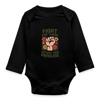 Lutte pour le poing des fleurs sans privilèges - Body Bébé bio manches longues - noir - Devant
