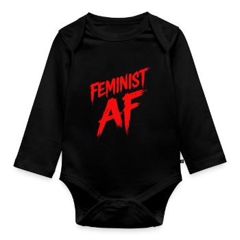 Féministe AF Déclaration Dicton - Body Bébé bio manches longues - noir - Devant