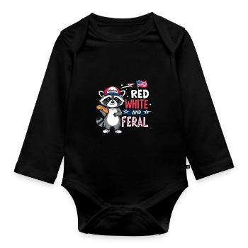 Red White And Feral Waschbär Nationalfeiertag - Baby Bio-Langarm-Body - Schwarz - Vorne