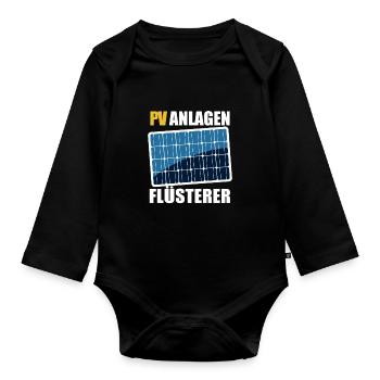 PV Anlagen Flüsterer - Photovoltaik - Solarstrom - Baby Bio-Langarm-Body - Schwarz - Vorne
